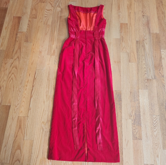 Vintage, 1960s Emma Domb Floor Length Sheath Formal Dress in Red with Ri… - Picture 2 of 12